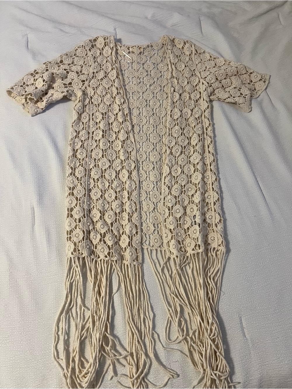Rebellion Cream Crochet Fringe Cardigan
